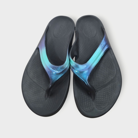 OOFOS OOlala Luxe Recovery Flip Flop Thong Sandal Atlantis Blue Womens Size 10 - Picture 2 of 9